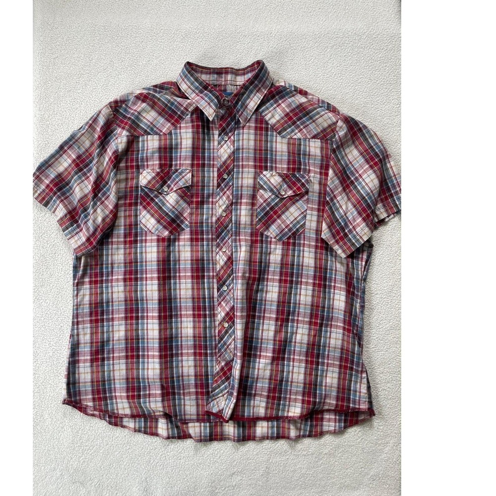 Wrangler Mens XXL Short Sleeve Western Shirt Red Plaid Pearl Snap 76204PP